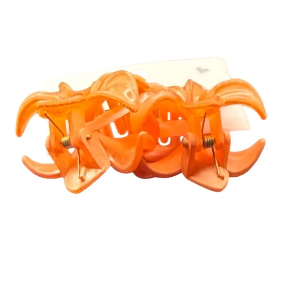 Orange Flower‎ Hair Mini Claw Clip Set 2pc Tropical Plumeria Hibiscus Floral